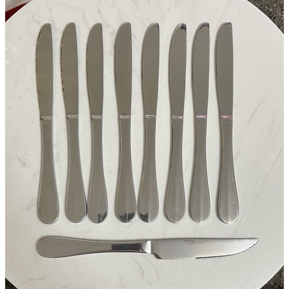 Hampton Silversmiths LEXINGTON MIRROR Stainless 8 Dinner Knives‎ 1 Steak Knife